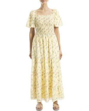 Max Studio Bubble Sleeve Square Neck Dress - Metallic