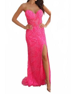 Primavera Strapless Beaded Sequin Prom Dress - Pink
