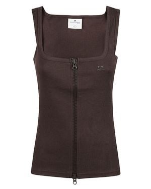 Courreges 90's Rib Square Neck Zipped Tank Top - Brown