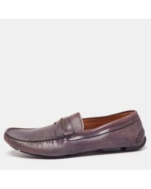 Giorgio Armani Leather Logo Slip On Loafers - Brown