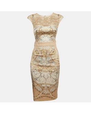 Zuhair Murad Baroque Print Satin And Crepe Knee Length Dress - Metallic