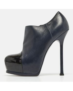 Saint Laurent Yves Saint Laurent/ Leather And Patent Leather Tribute Platform Ankle Booties Size 36 - Black