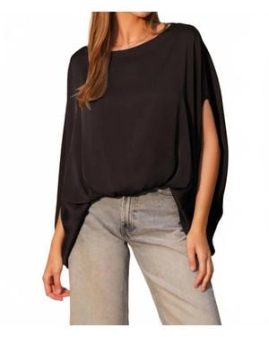 Tyche Washed Poly Silk Boat Neck Caftan Top - Black