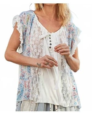 Pol Lace And Floral Knit Top - Gray