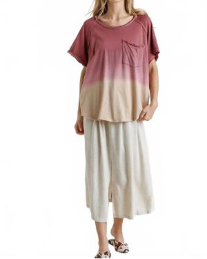 Umgee Dip Dye Raw Edged Top - Red