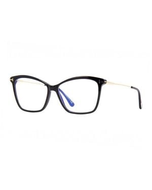 Tom Ford Eyeglasses Cat Eye Full Rim, Shiny Light Frame And Clear/-Light Block Lenses Lens Ft5687-B045 - Black