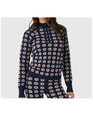 The Great Merino Quarter Zip Floral Print Top - Blue