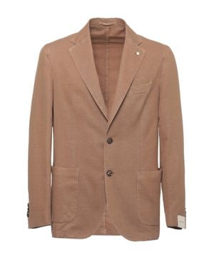 Lubiam Classic Lapel Cotton-Linen Blazer - Brown