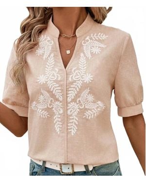 Reine Krief Puffy Sleeve Embroidered Blouse - Natural