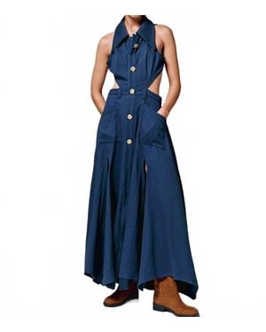 Urban Revivo Cotton Cutout Sleeveless Maxi Dress - Blue