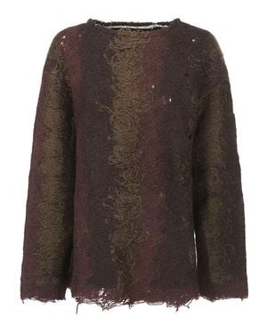 VITELLI Gradient Sweater With Flared Hem And Crew Neck - Brown
