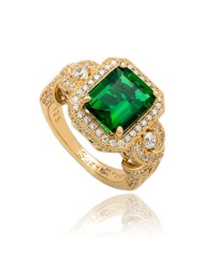 Suzy Levian Sterling Emerald-Cut And Cubic Zirconia Pave Ring - Green