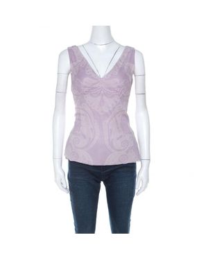Tahari Amethyst Paisley Printed Silk Chiffon Top - Purple