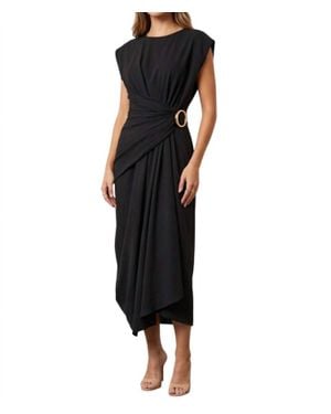 Mantu Gathered Waist A-Line Midi Dress - Black