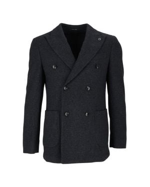 BRERAS Milano Giacca Uomo Double-Breasted Textured Blazer - Blue
