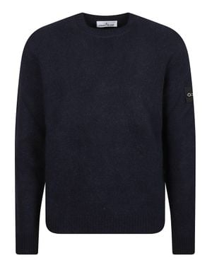 Stone Island Logo Patch Alpaca-Blend Crewneck Sweater - Blue