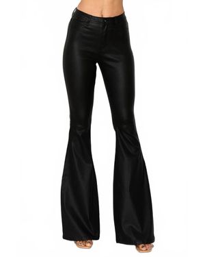 JC & JQ Jeans High Waist Coated Pu Super Bell Bottom Pants - Black