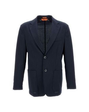 Barena Pinstripe Wool Blend Single-Breasted Jacket With Patch Pockets - Blue
