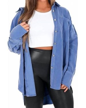 Free People Baby Cord Button Down Shirt Jacket - Blue