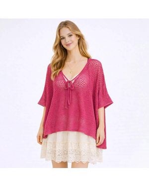 TRUEDAMES Crochet Cover Up Top - Pink