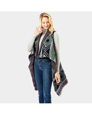 TRUEDAMES Aztec Pattern Button Vest - Blue