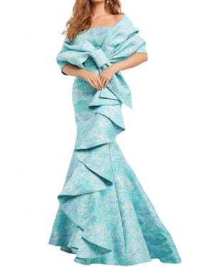 Jovani Ruffle Skirt Wrap Evening Gown - Blue