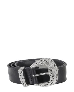 Orciani Bull Soft Rhinestone-Finish Leather Belt - Gray