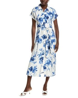 Marion Belted Cuff Sleeves Floral Dress - Blue
