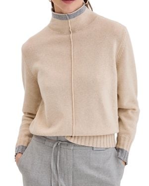 Biancalancia High Neck Contrasting Collar Knitted Sweater - Natural