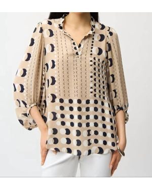 Joseph Ribkoff Polka Dot Buttoned Tunic Top - Natural