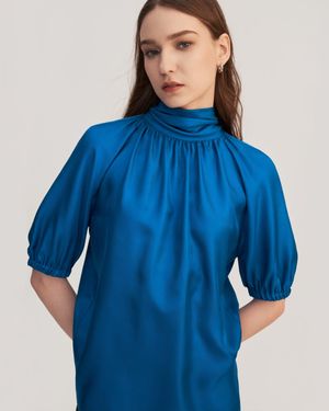 LILYSILK Ajuga Silk Twill Blouse Top - Blue