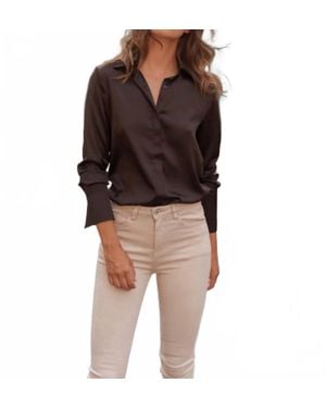 Choklate Paris Pajama Collar Satin Button Down Shirt - Brown