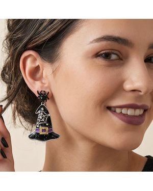 Fashnzfab Spider Witch Hat Charm Drop Dangle Earrings - Brown