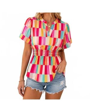 Haptics Check Me Out Smocked Top - Red