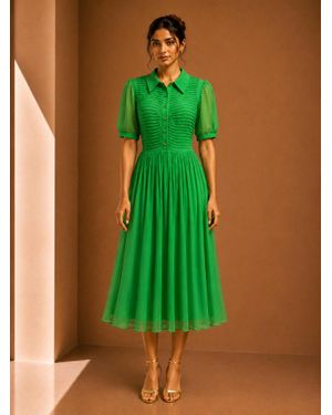 LK Bennett Sheer Pleated Midi Dress - Green