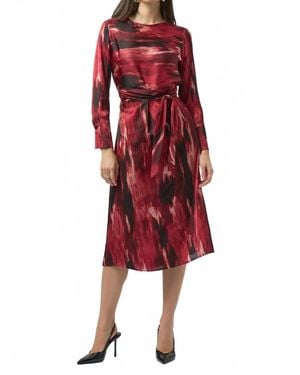 Joseph Ribkoff Abstract Print Belted 3/4 Sleeve Fit And Flare Dress - Red