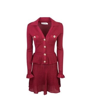 Self-Portrait Burgundy Pointelle Knit Mini Dress - Red