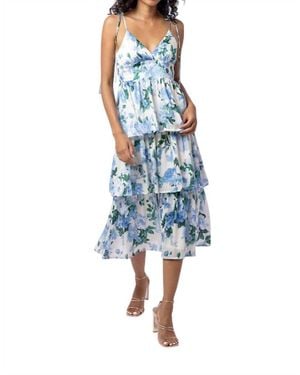 Line & Dot Floral Dress - Blue