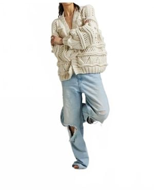 First Born Knits Hand Crafted Brigitte Bomber Cardigan - Blue