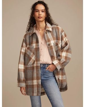 Lucky Brand Oversized Plaid Shirt Jacket - Brown