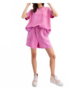 Easel Mineral Washed Pull-On Shorts - Pink