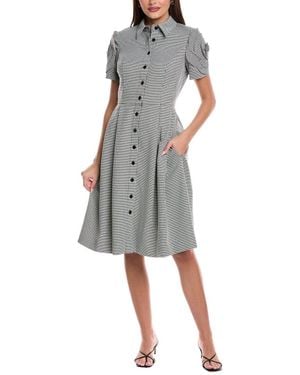 Teri Jon Houndstooth Shirt Dress - Gray