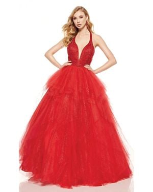 Alyce Paris Beaded V Neck Layered Tulle Ball Gown