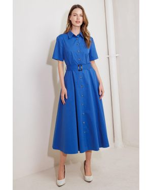TRUEDAMES Lucky Me Woven Midi Dress - Blue