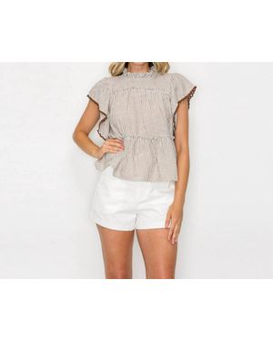 Love Wednesday Tortilla Stripe Ruffle Blouse - Black