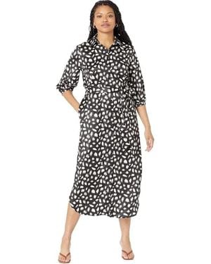 Little Mistress Laura Dress Printed Tie Waist Side Slit Sgn1581 - Black