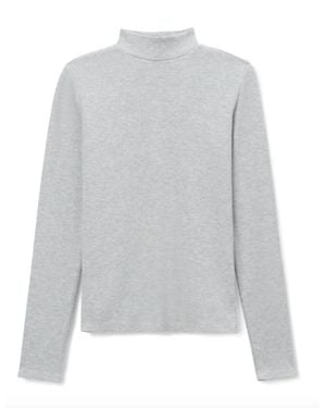 PERFECTWHITETEE Lauryn Long Sleeve Rib Mock Neck - Gray