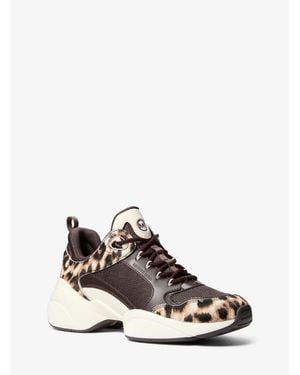 MICHAEL Michael Kors Michael Kors Bowie Leopard-Print Calf Hair And Mesh Sneaker - White