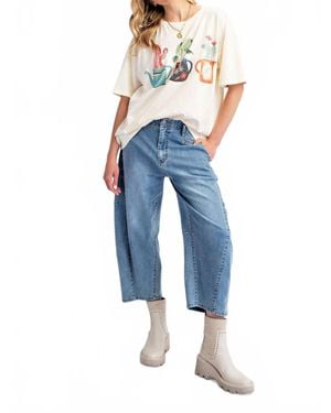 Easel T-Shirt With Graphic Cactus Planted - Blue