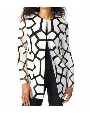 Joseph Ribkoff Geometric Pattern Hip Length Coat - White